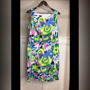 TALBOTS Island Tropical Floral Neon Sleeveless Dress Sz 10 Cotton Blend PERFECT